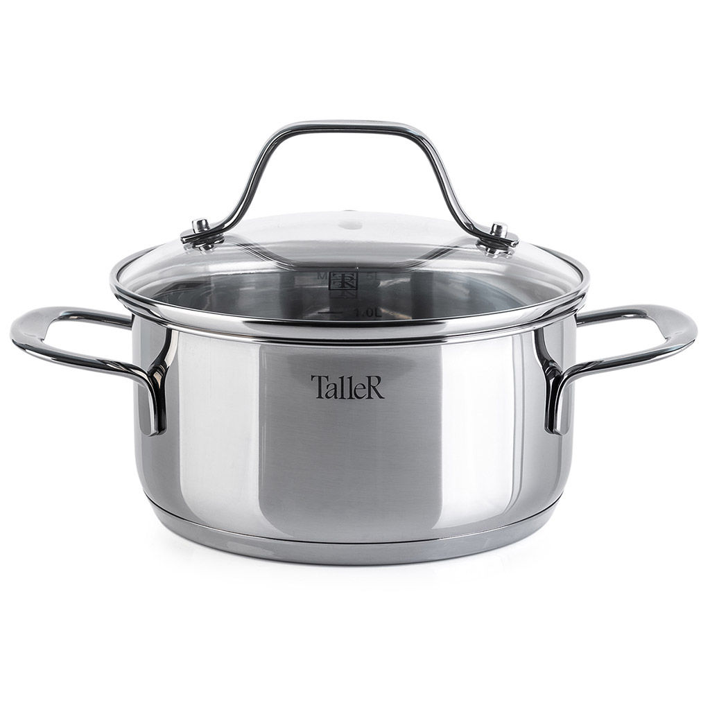 Набор кастрюль из нержавеющей стали Брилон 3 штуки: 1,5л - д16см, h8см, 3л - д20см, h10,5см, 4,3л - д22см, h11,5см, s0,5мм, дно s2,7мм, внешняя и внутренняя полировка - зеркальная, стеклянная жаропрочная крышка, пароотвод, ручки с из нержавеющей ст - Домашняя мода фото 3