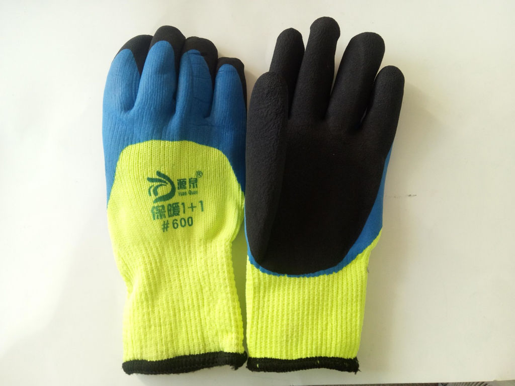 Перчатки утепл. вспен. "Салат-синие"с черн. кончик. ПОЛН ОБЛИВ арт. 4063 в уп-10пар (ЦЕНА ЗА ПАРУ)