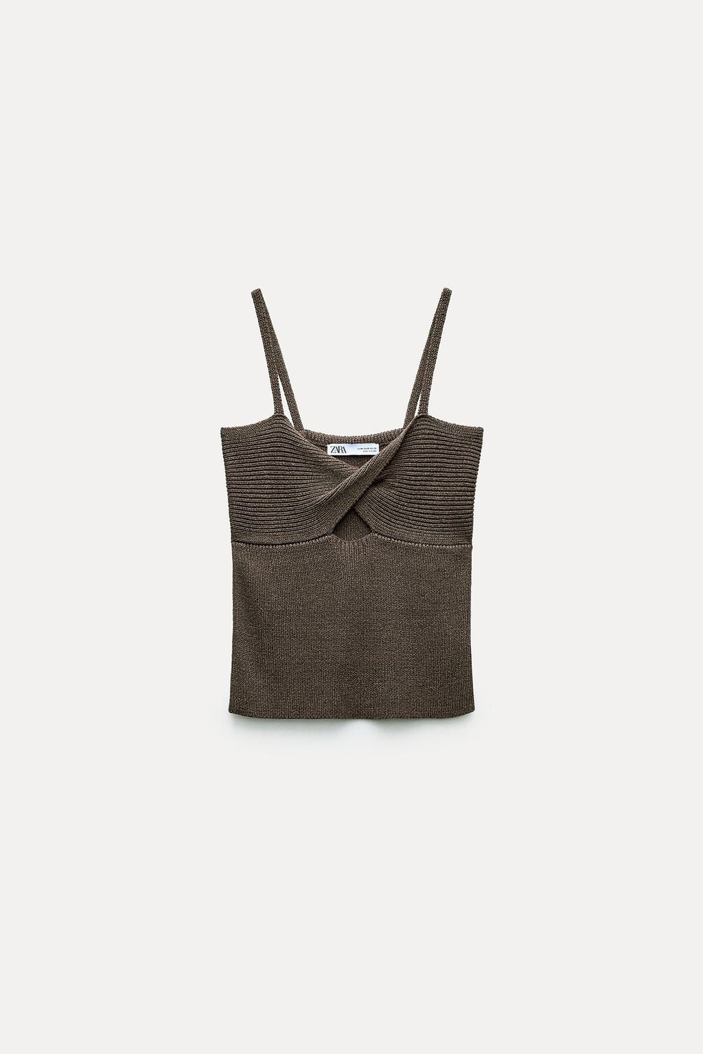 PLAIN LINEN BLEND KNIT TOP WITH KNOT DETAIL - Zara фото 11