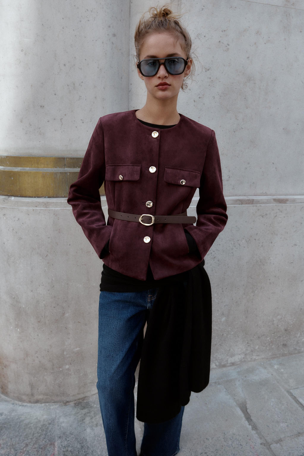 FAUX SUEDE BLAZER WITH BELT - Zara фото 4