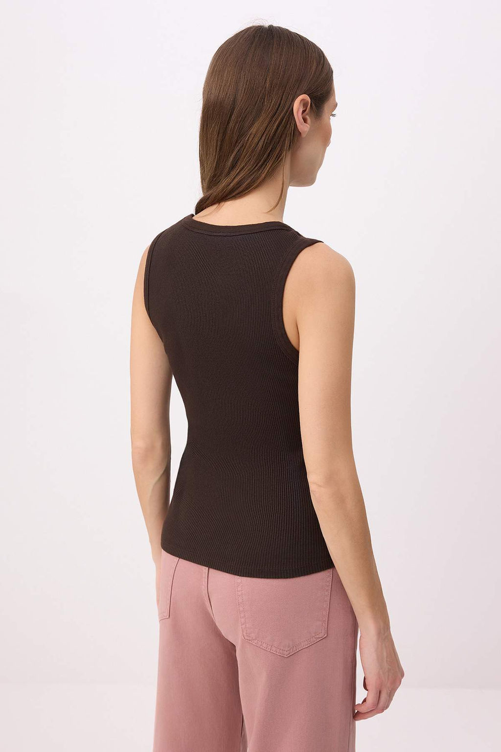 Kahverengi Fitted/Vucuda Oturan Havuz Yaka Kolsuz Fitilli Esnek Orme Atlet TWOSS26AL00062 - Trendyolmilla фото 4