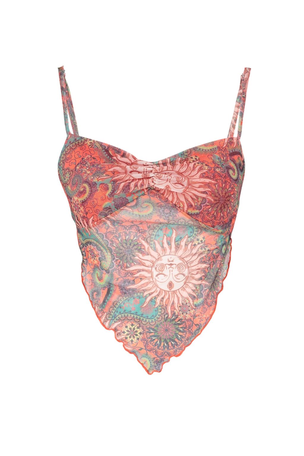 Trendyolmilla Ekru Bask?l? S?rt? Capraz Ask?l? Asimetrik Etek Uclu Tul Orme Bluz TWOSS23BZ00566 фото 16