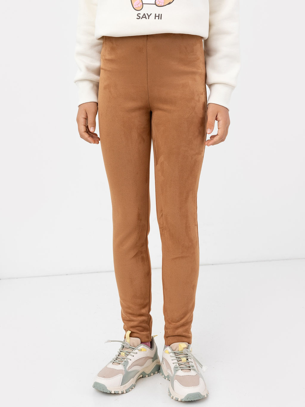 Однотонные плотные легинсы рыжего цвета для девочек - Mark formelle фото 3