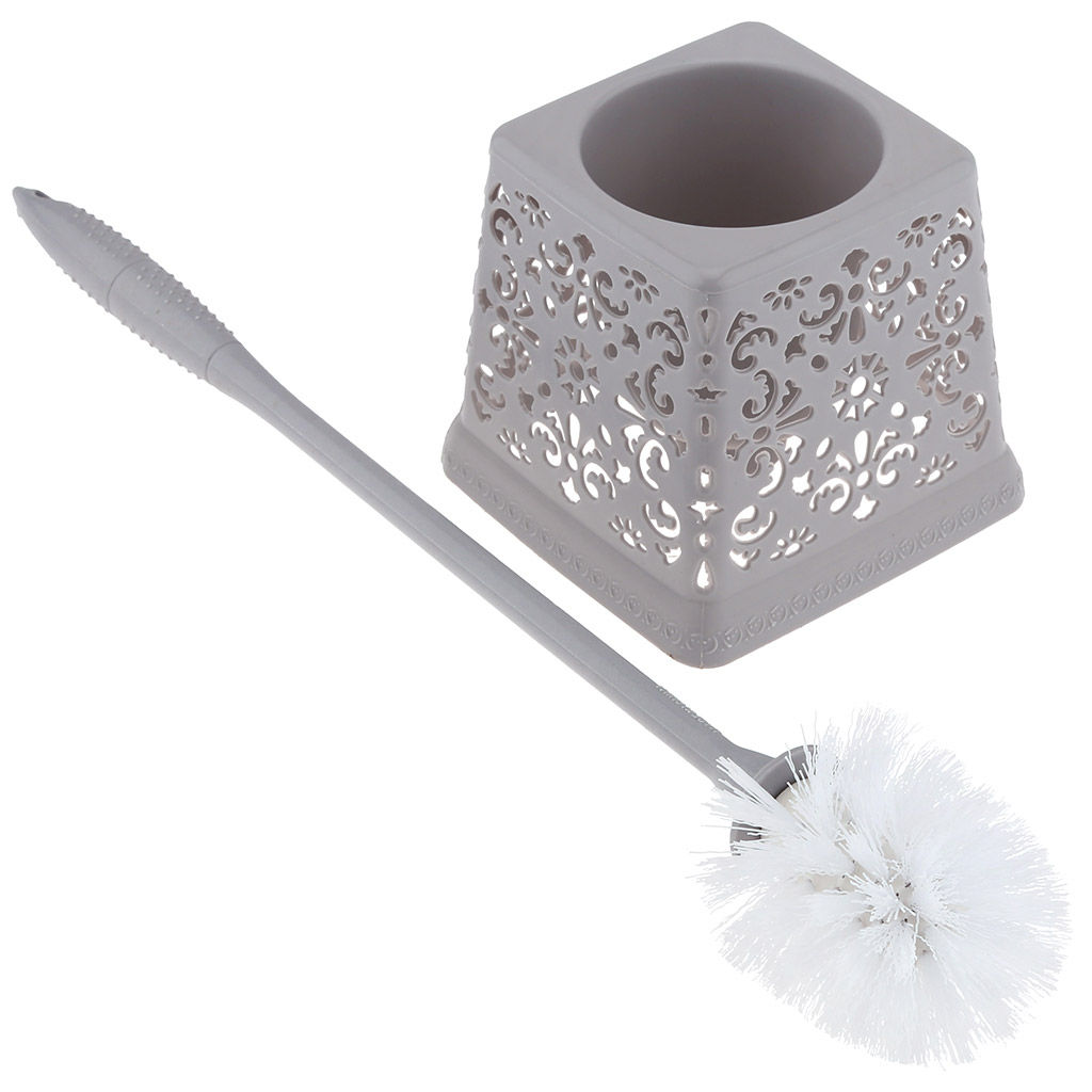 Ерш унитазный пластмассовый со съемной ручкой "Вензель" 48см, с подставкой 13х13см h12,2см, серый (Китай)