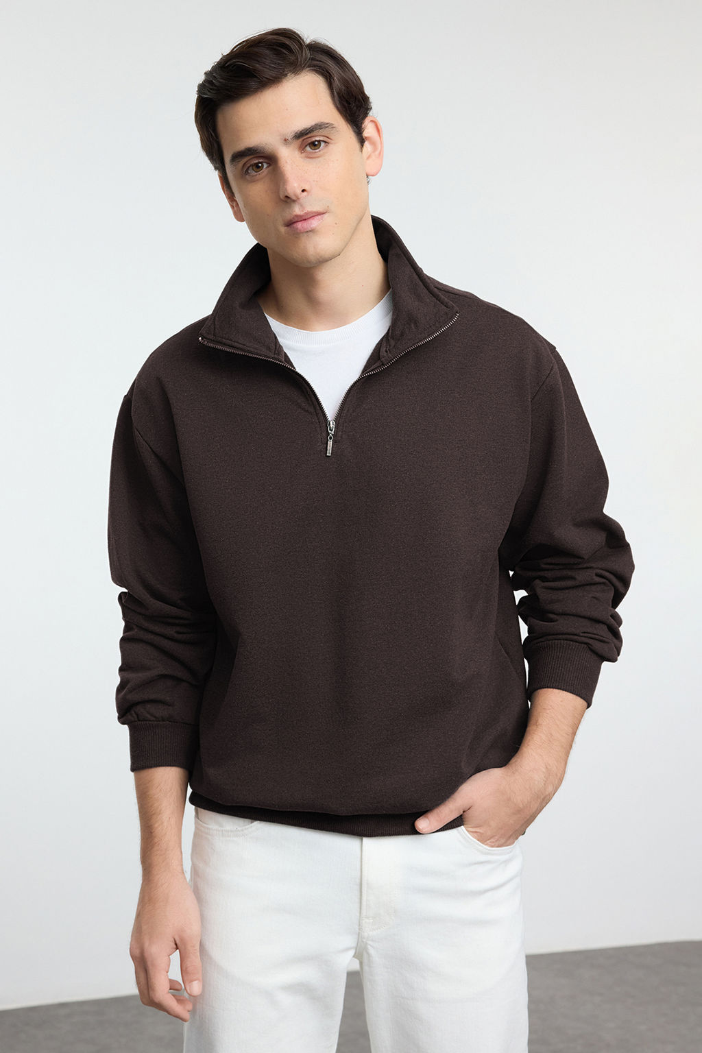 TRENDYOL MAN Lacivert Oversize/Genis Kesim Dik Yaka Fermuarl? Etiketli Ici Polarl? Sweatshirt TMNAW25SW00168 - Trendyolmilla фото 24