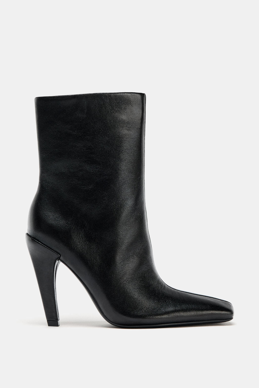 LEATHER HIGH-HEEL ANKLE BOOTS WITH SQUARE TOE - Zara фото 4