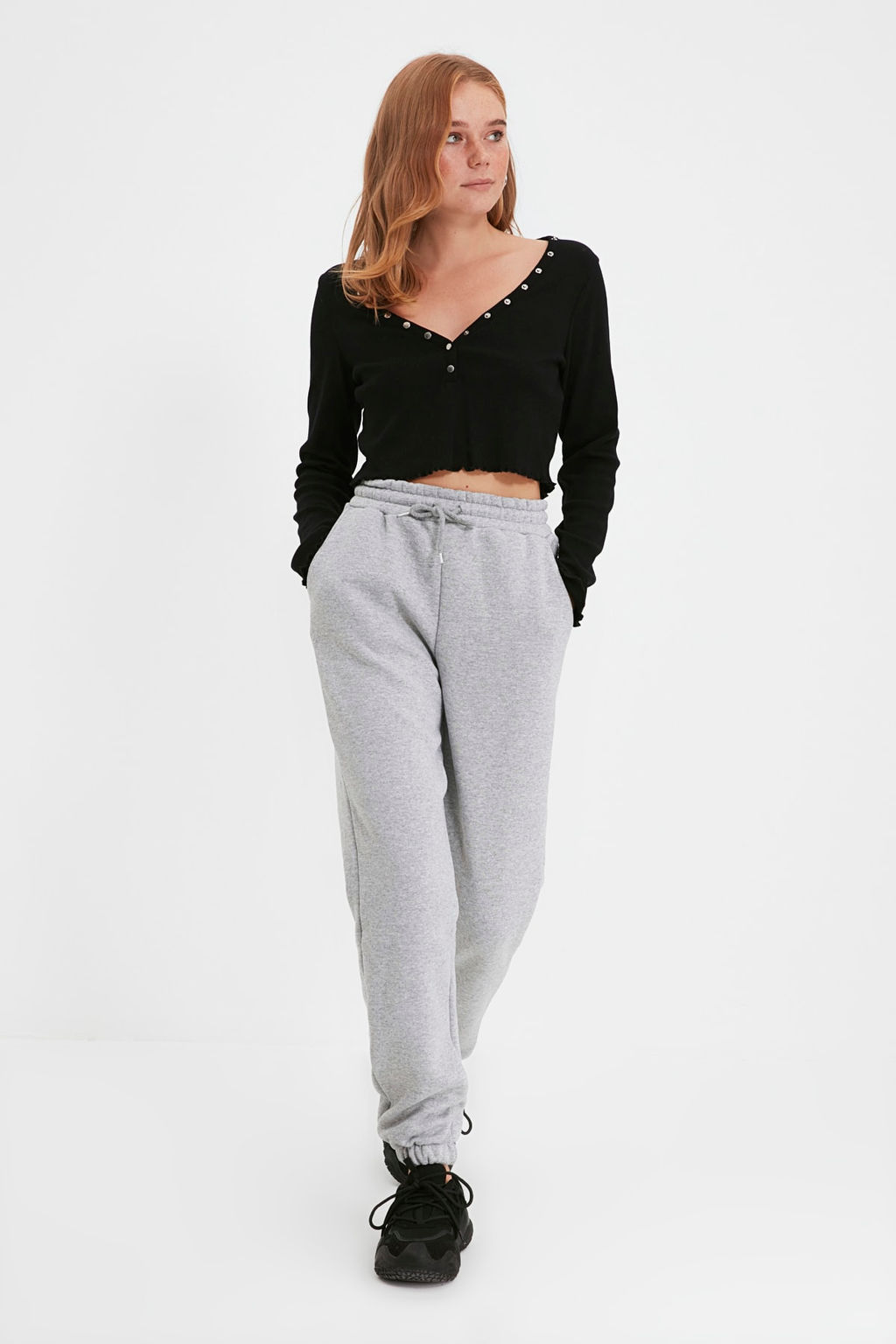 Gri Melanj Kal?n Ici Polarl? Basic Orme Esofman Alt? Pantolon TWOAW22EA0468