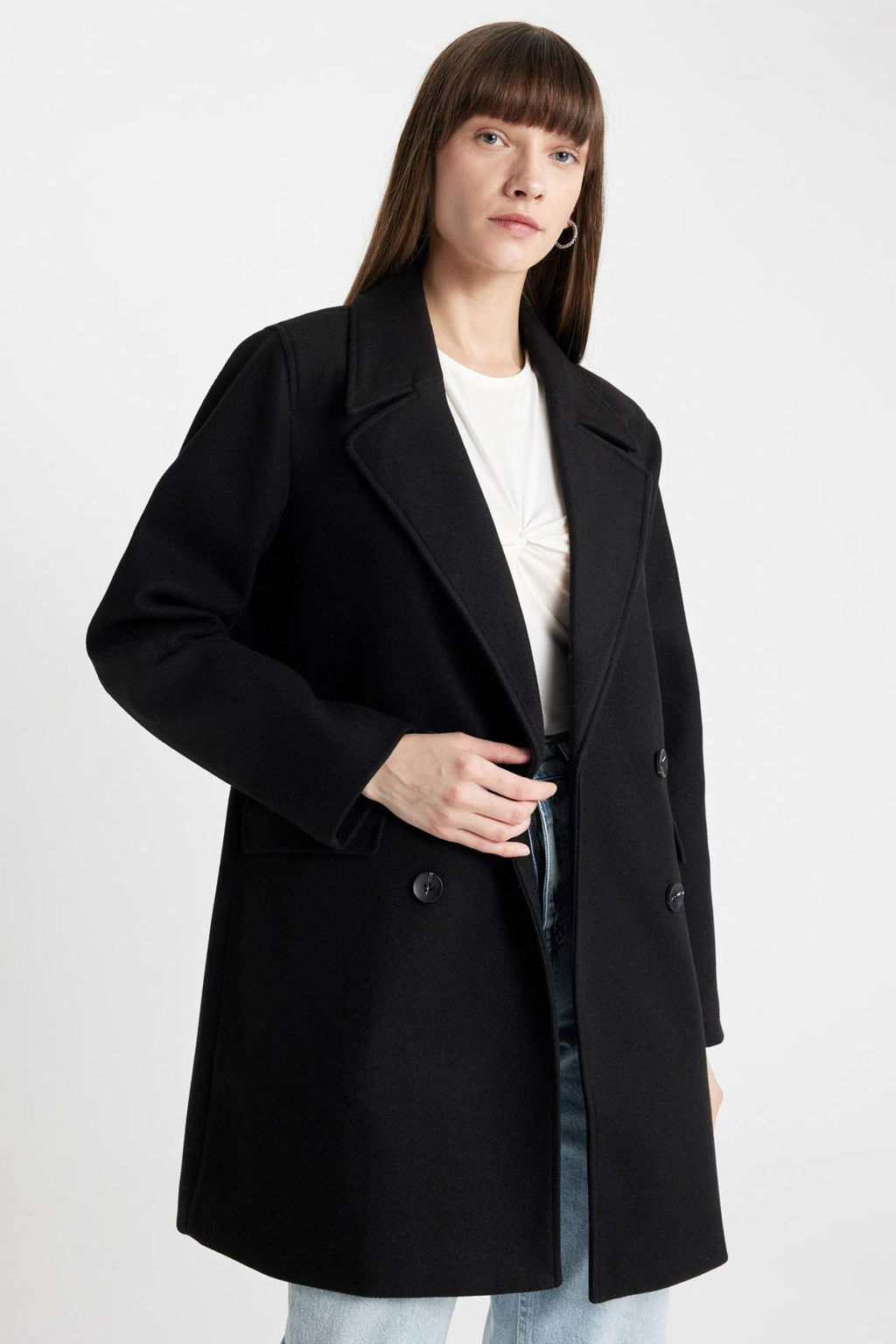 Ruzgar Gecirmez Uzun Kase Kaban Oversize Genis Kal?p Kruvaze Yaka Dugmeli - Defacto фото 2