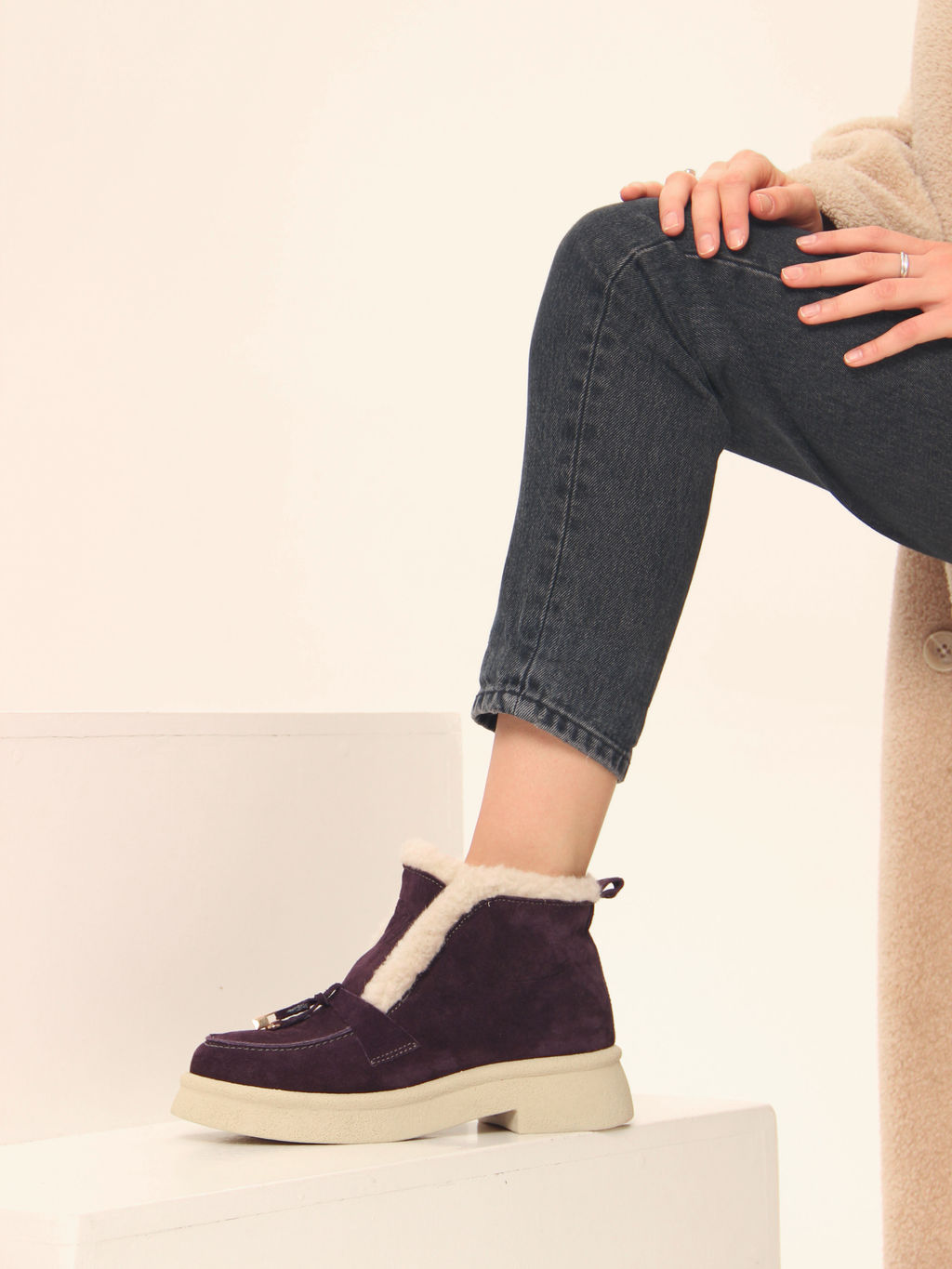 Ботинки 307.floridabe.Сливовая замша/шерсть