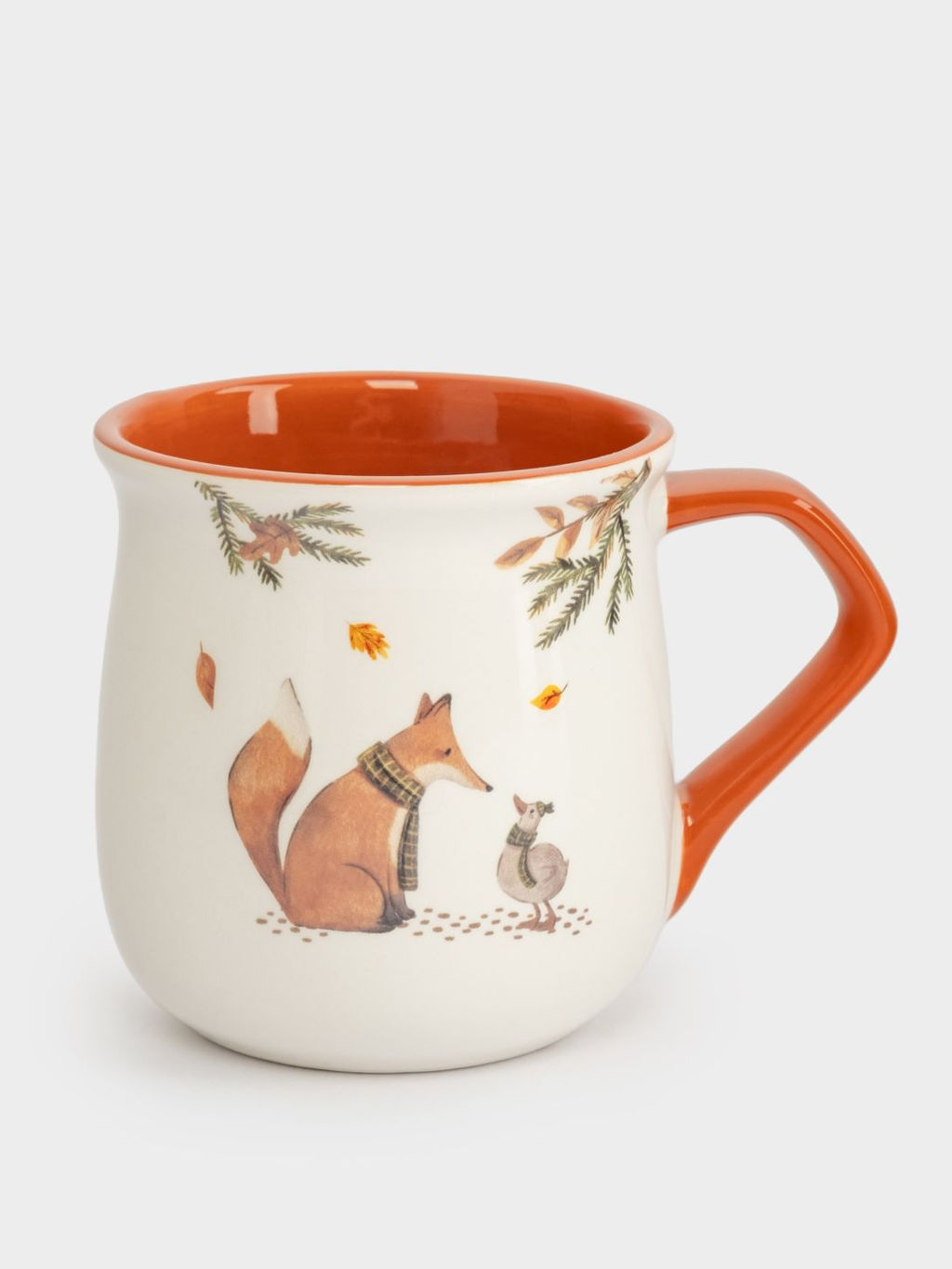 Кружка, 400 мл, керамика D, бело-оранжевая, Лиса и гусь, Autumn friends - Anna lafarg фото 2