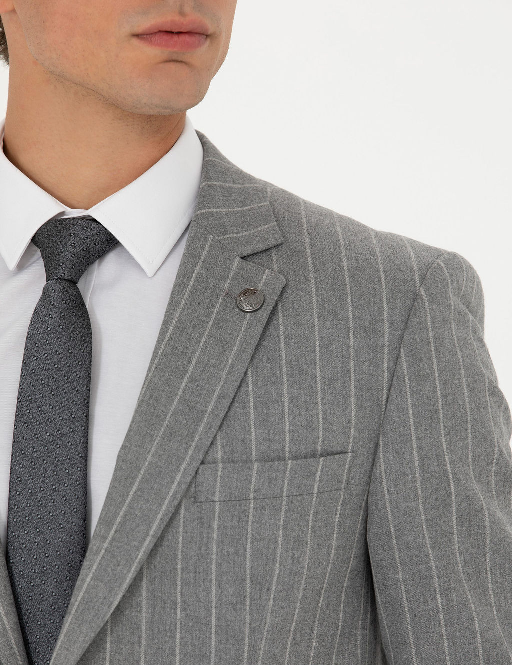 Gri Ex. Slim Fit _izgili Tak_m Elbise