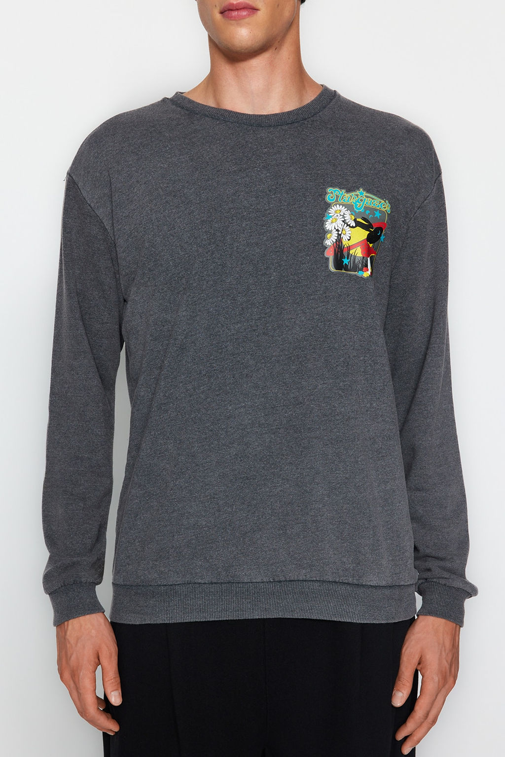 Antrasit Relaxed/Rahat Kesim Bisiklet Yaka Eskitme/Soluk Efektli Sweatshirt TMNAW23SW00476 - Trendyolmilla фото 4