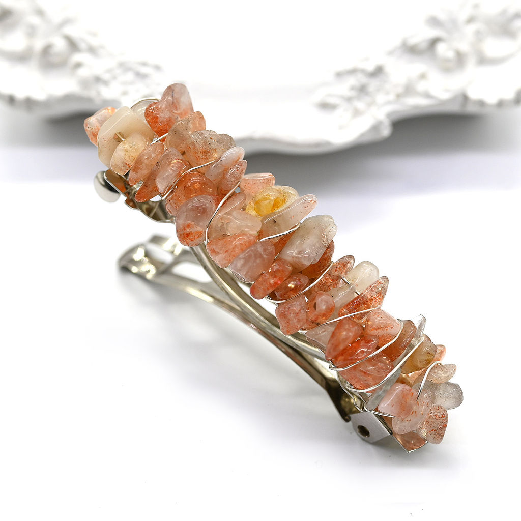 Заколка автомат для волос с солнечным камнем (гелиолит ) 6*1,5*1,5см