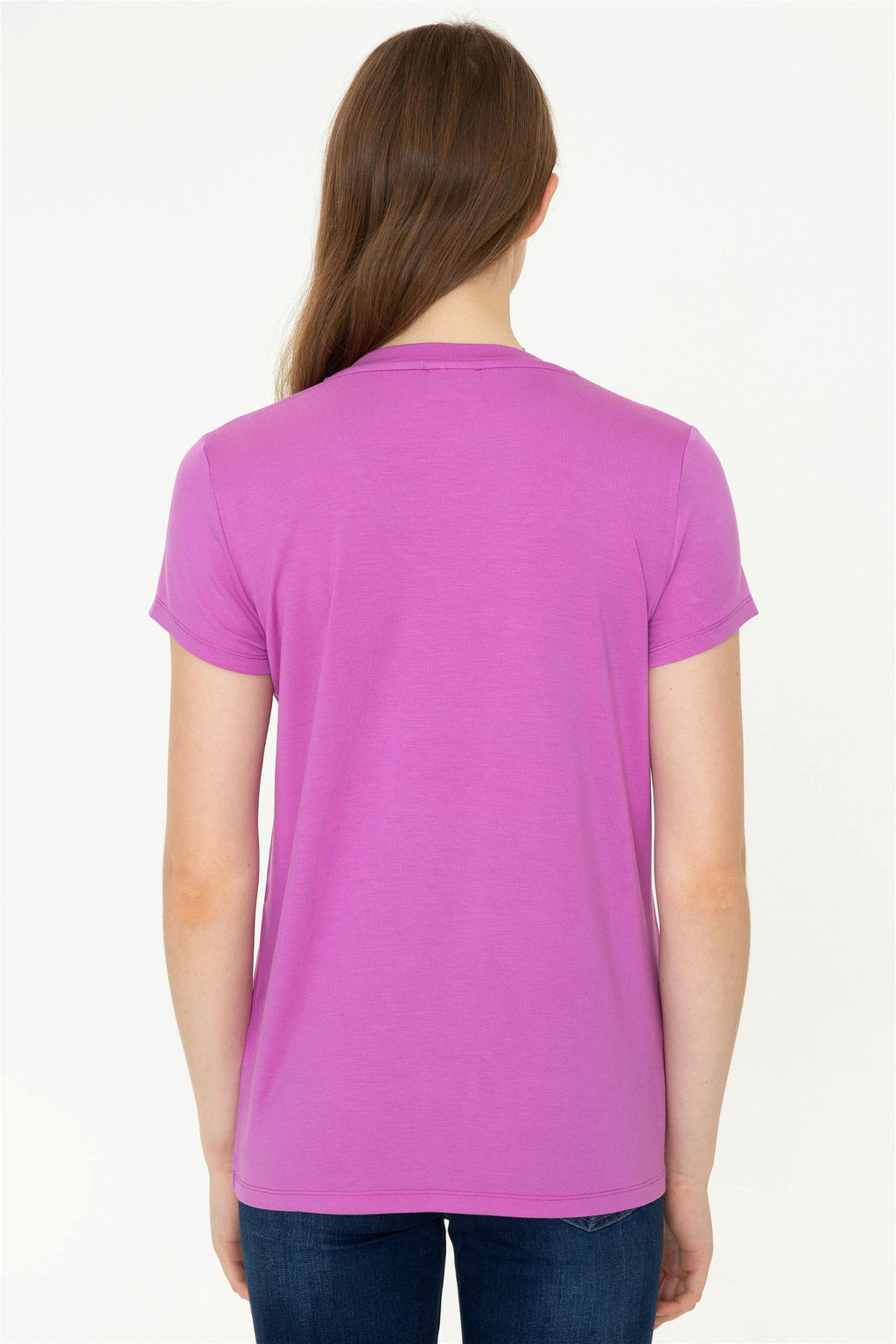 Женская фиолетовая футболка с V-образным вырезом Basic - U.s. polo assn фото 11