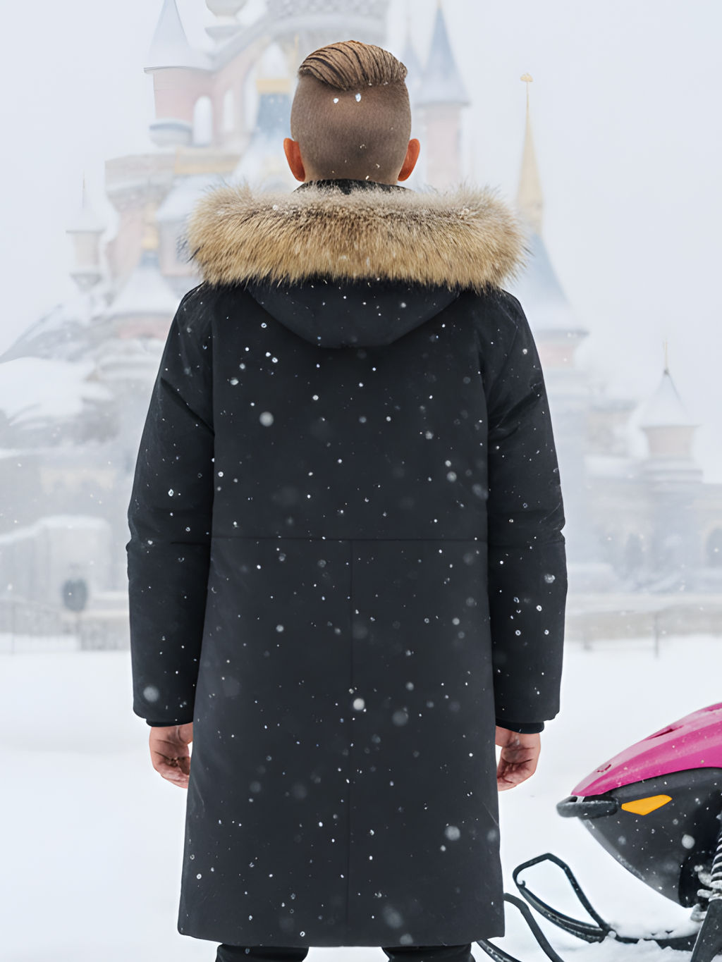 Парка зимняя подростковая для мальчика с капюшоном и мехом черного цвета 9535Ch - Valianly фото 20