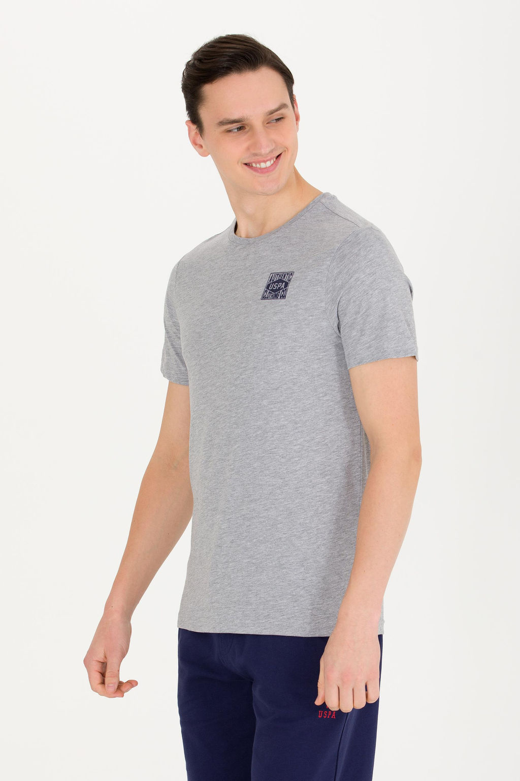 U. S. Polo Assn Мужская серая меланжевая футболка с круглым вырезом - U.s. polo assn фото 3