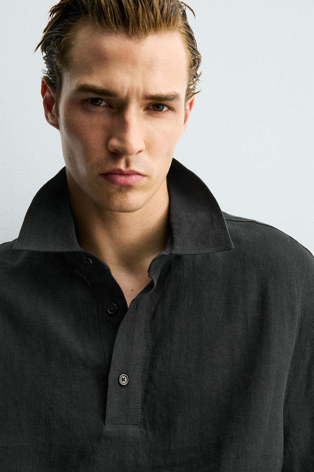 CAMISA POLO 100% LINO / Negro - Zara фото 5