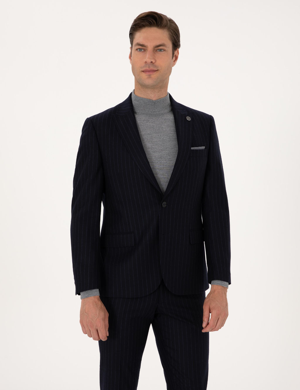 Lacivert Slim Fit %100 Y_n Tak_m Elbise