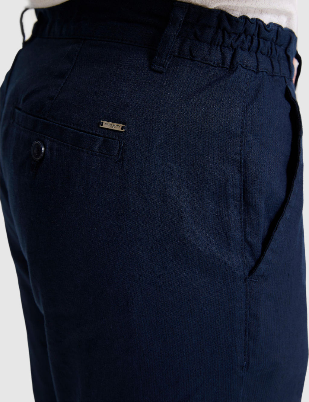 Lacivert Straight Fit Keten Kar___ml_ Beli Lastikli Kanvas Pantolon