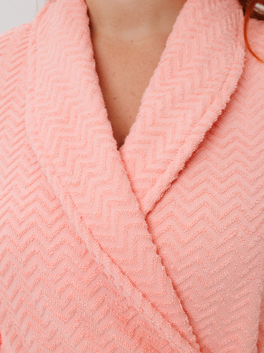 Женский махровый халат с шалькой Елочка светло-коралловый МЗ-02 Елочка (6)