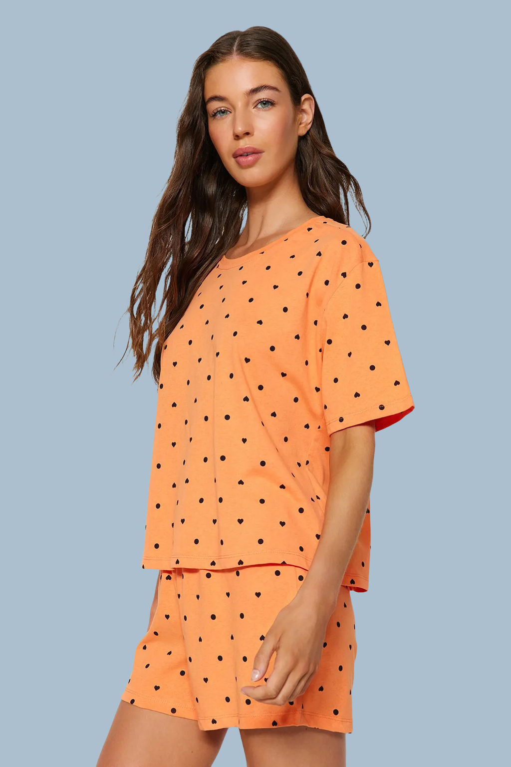 Trendyolmilla Beyaz %100 Pamuklu Puantiyeli ve Kalpli Sortlu Orme Pijama Tak?m? THMSS21PT1485