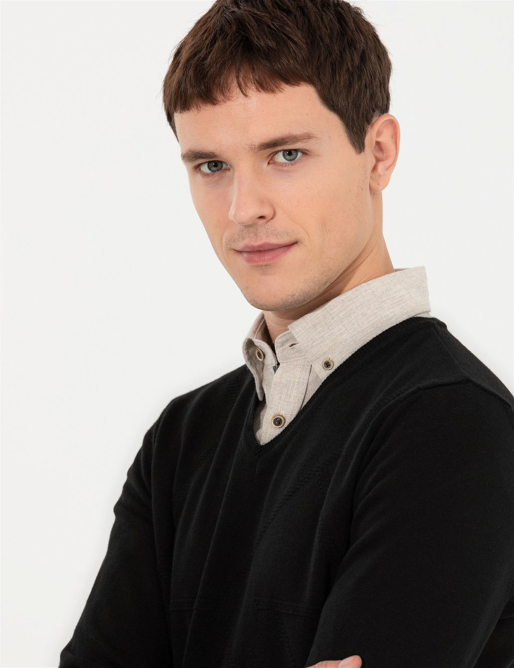 Siyah Slim Fit V Yaka Triko Kazak - Pierre cardin фото 4