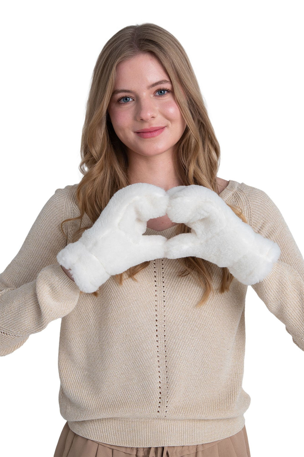 Варежки меховые на резинке ВАНИЛЬ - Woollamb фото 10