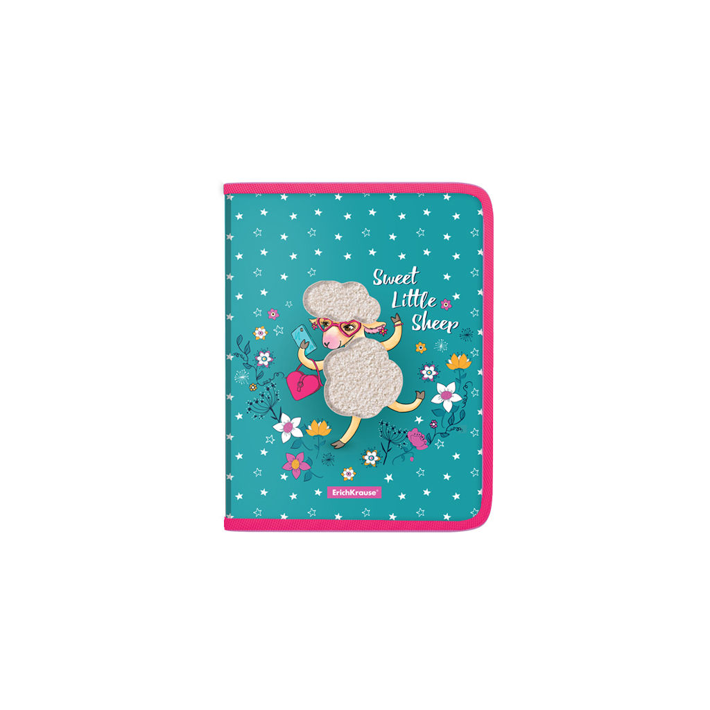 Цена за 4 шт. Папка для тетрадей на молнии пластиковая ErichKrause® Flower Sheep, A5+ (в пакете по 4 шт.)