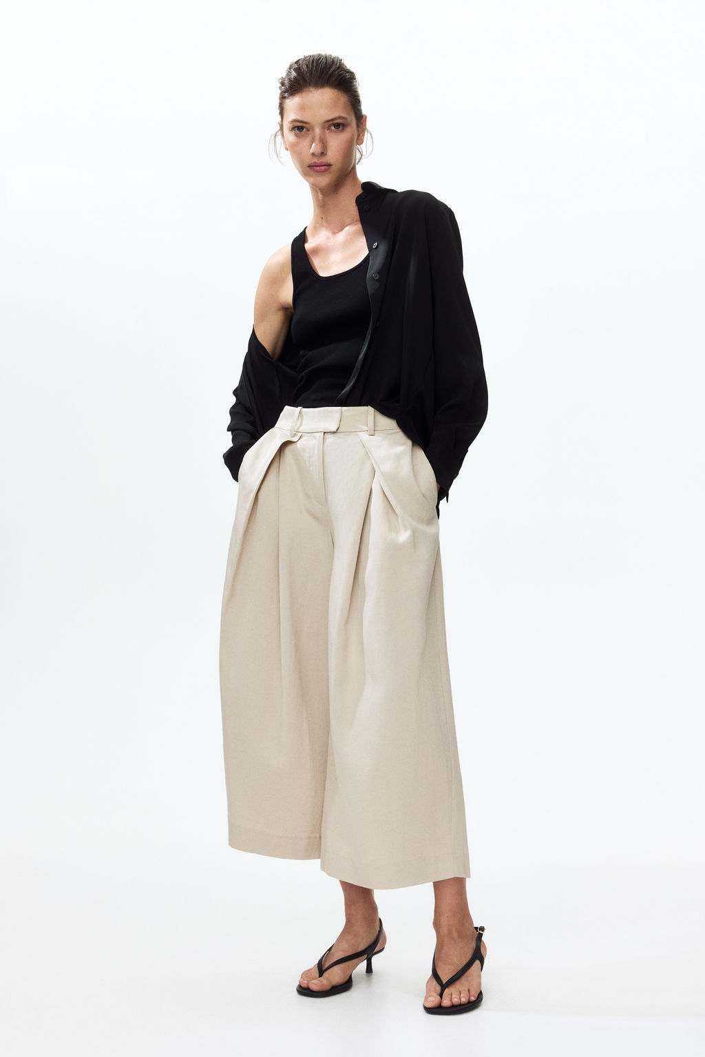 Pantal?n culotte en mezcla de lino con pliegues - H&m фото 2
