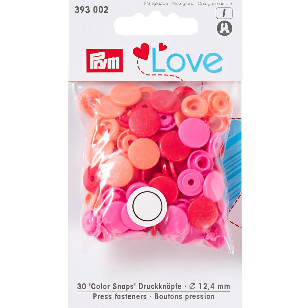 Кнопка PRYM 393002 PL Color Snaps пластик d 12.4 мм 30 шт. красный/розовый/оранжевый