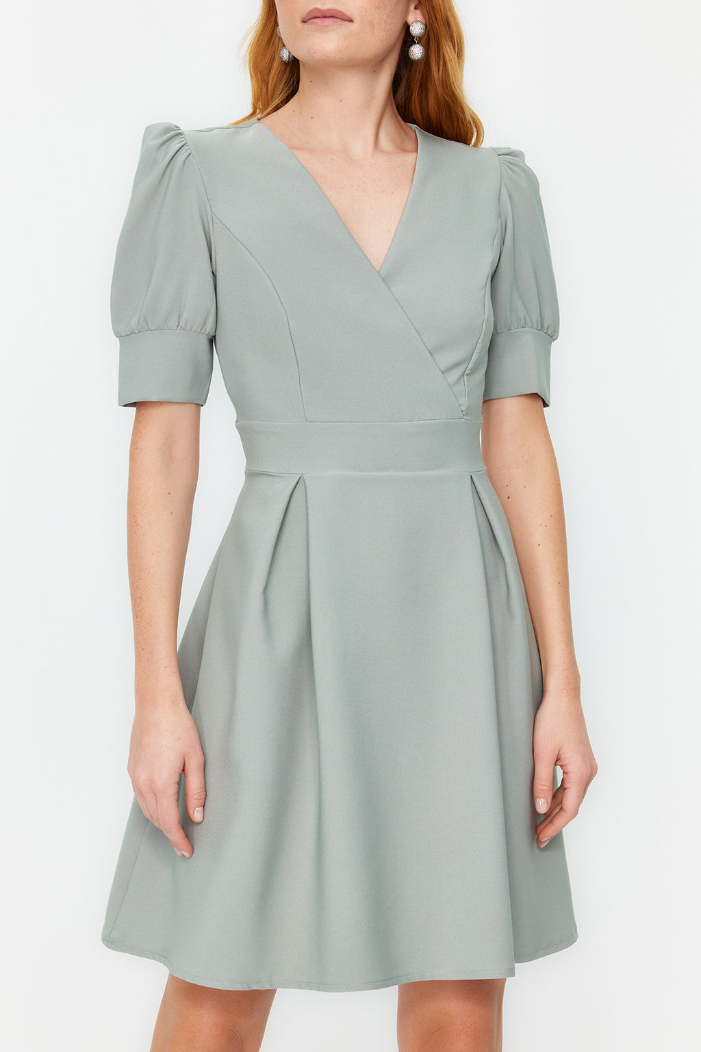 Mint Kruvaze Yaka Skater/Belden Ac?lan Mini Dokuma Elbise TWOSS20EL1639