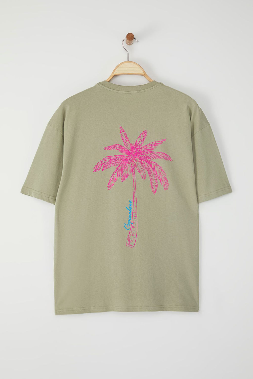 Trendyolmilla Man Mint Oversize/Genis Kesim Tropikal Bask?l? %100 Pamuk T-Shirt TMNSS25TS00218