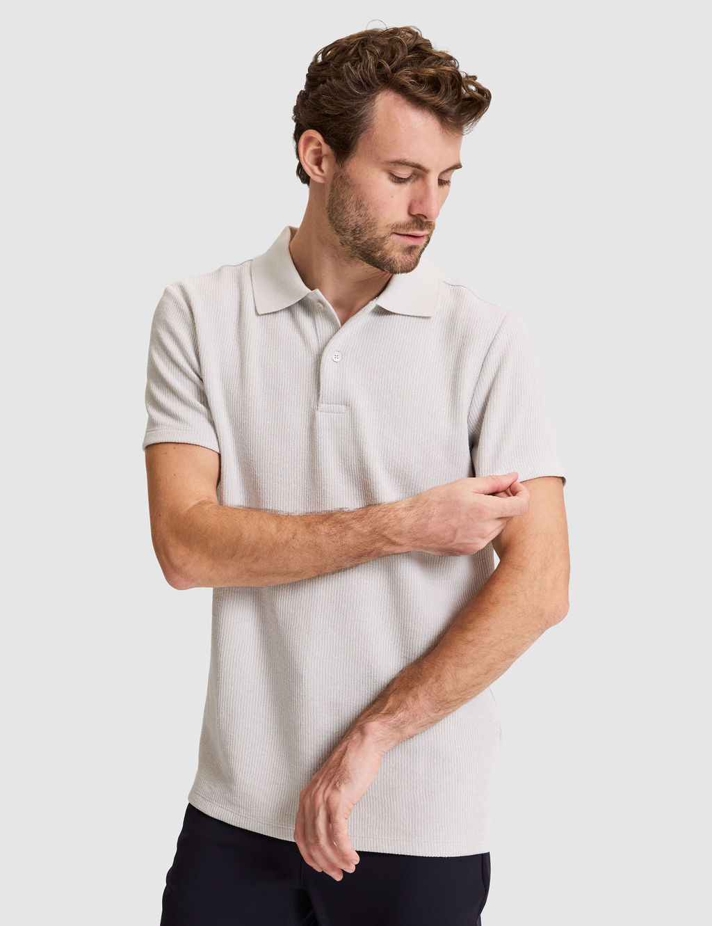 Gri Slim Fit _rme Dokulu Polo Yaka Ti__rt