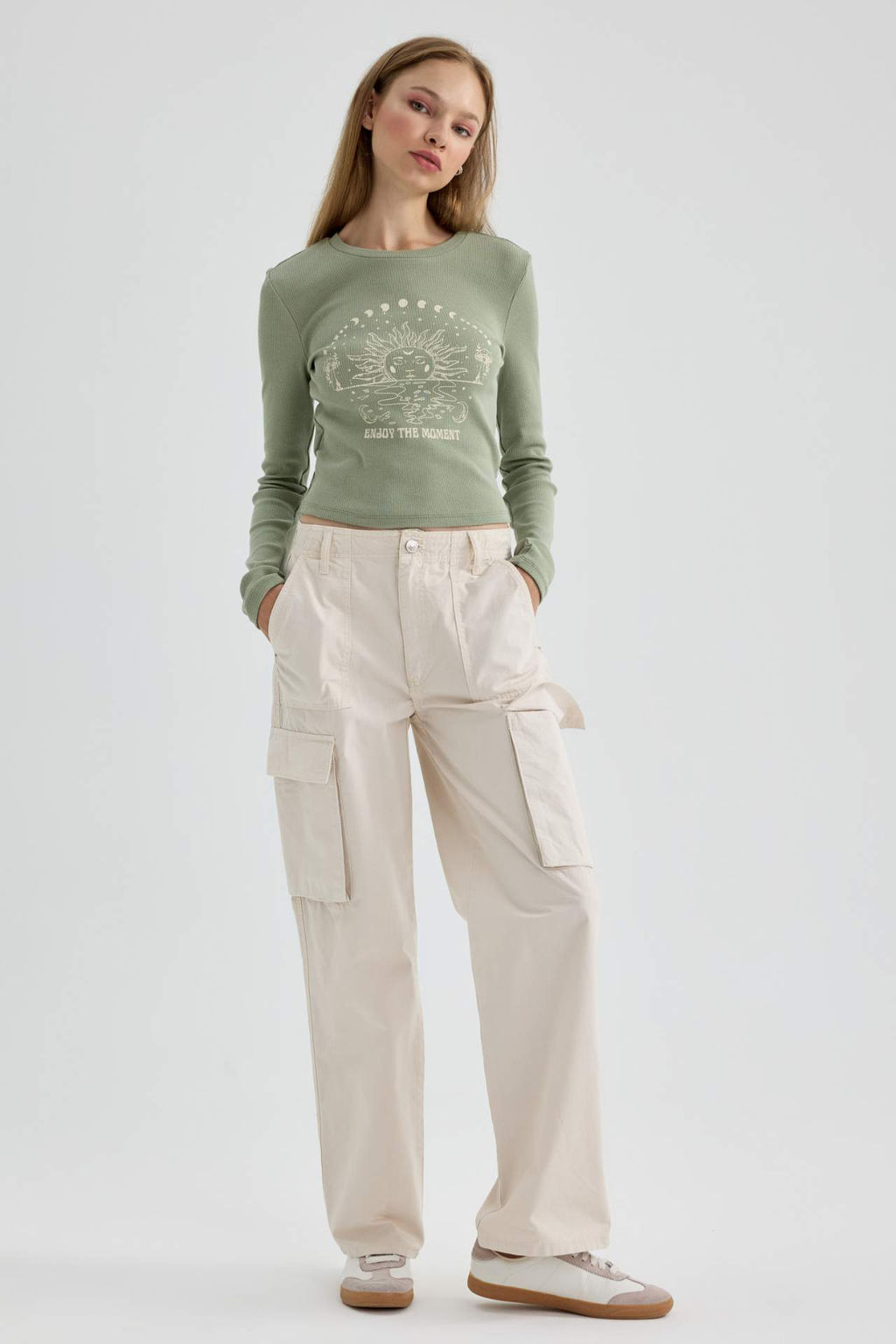 Gabardin Pantolon Straight Fit Standart Boy Yuksek Bel Kargo Cepli - Defacto фото 5