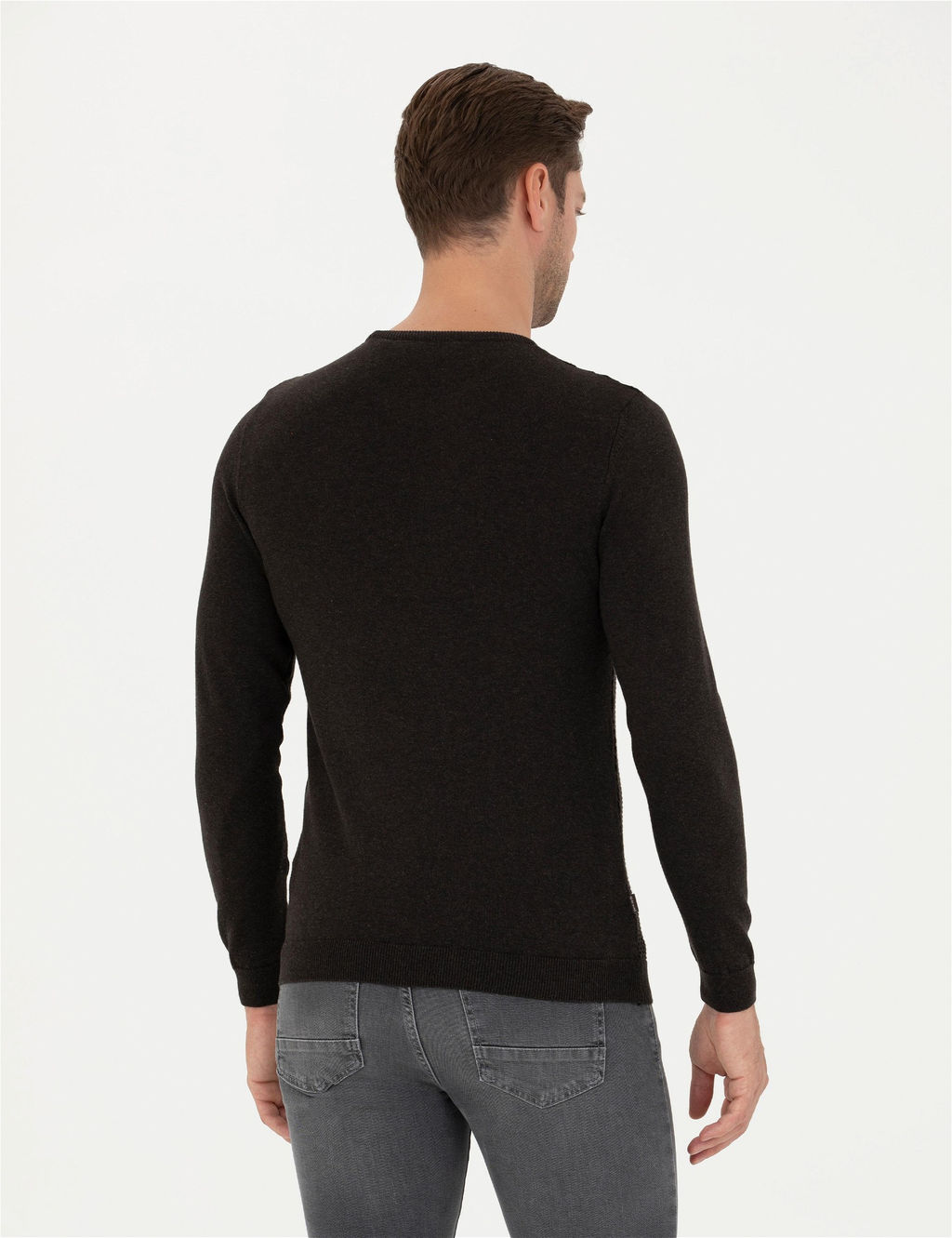 Kahverengi Slim Fit Bisiklet Yaka Triko Kazak - Pierre cardin фото 5