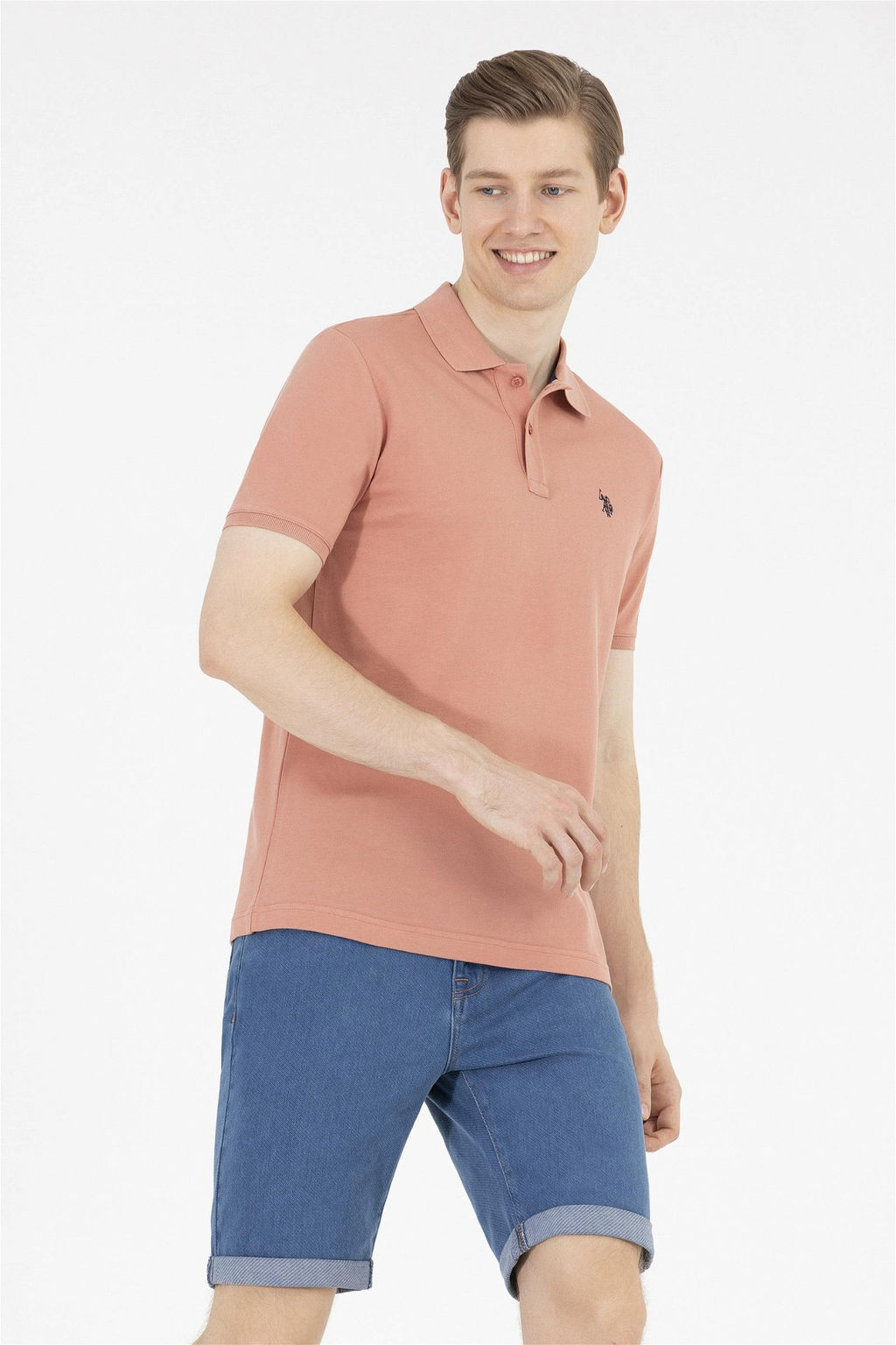 Мужская пудровая футболка с воротником поло Basic - U.s. polo assn фото 8