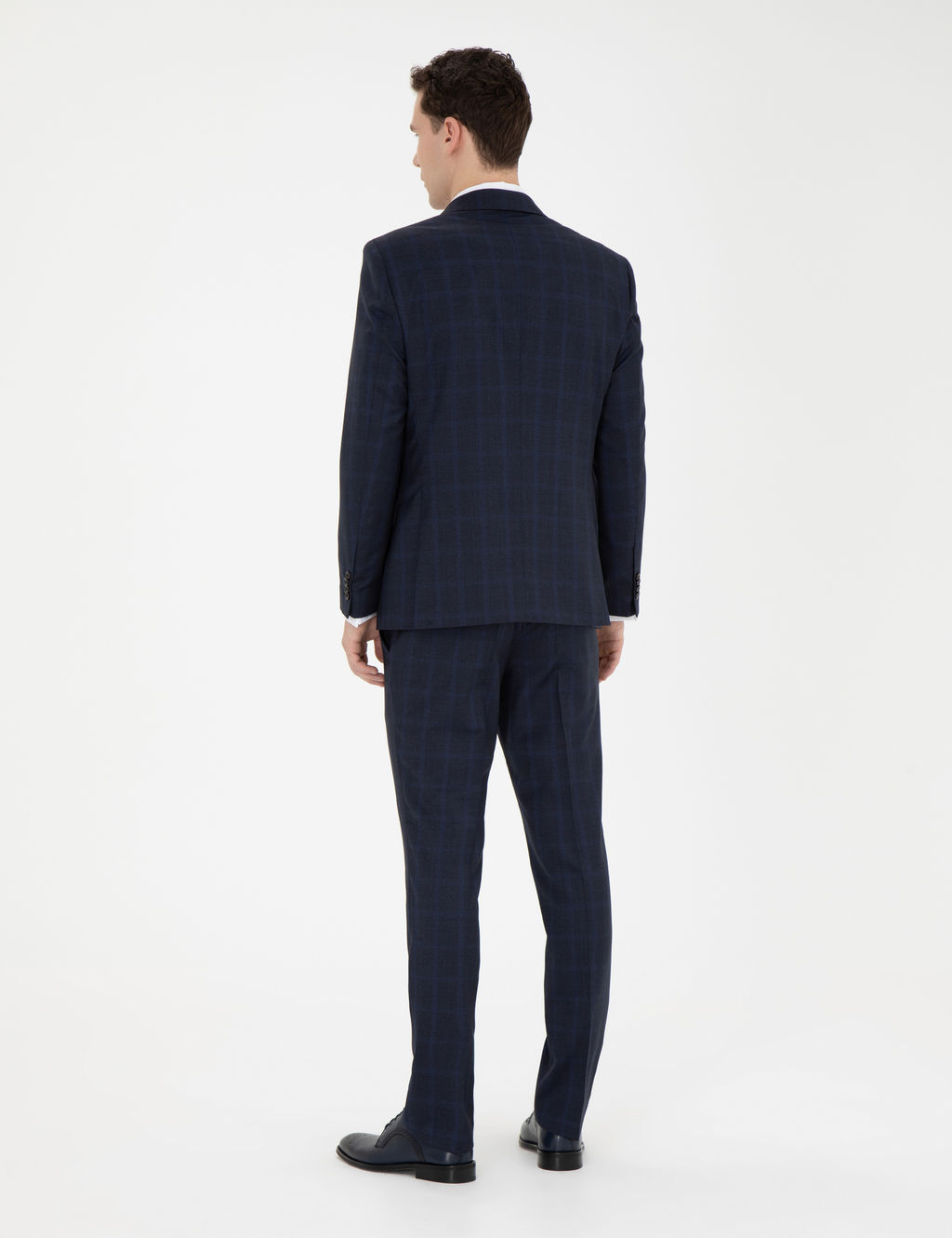 Lacivert Slim Fit %100 Y_n Ekose Tak_m Elbise