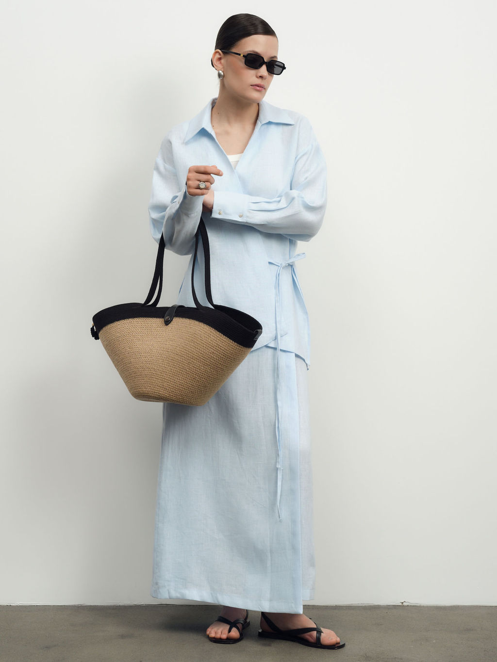 Юбка-брюки льняная 10990 голубая