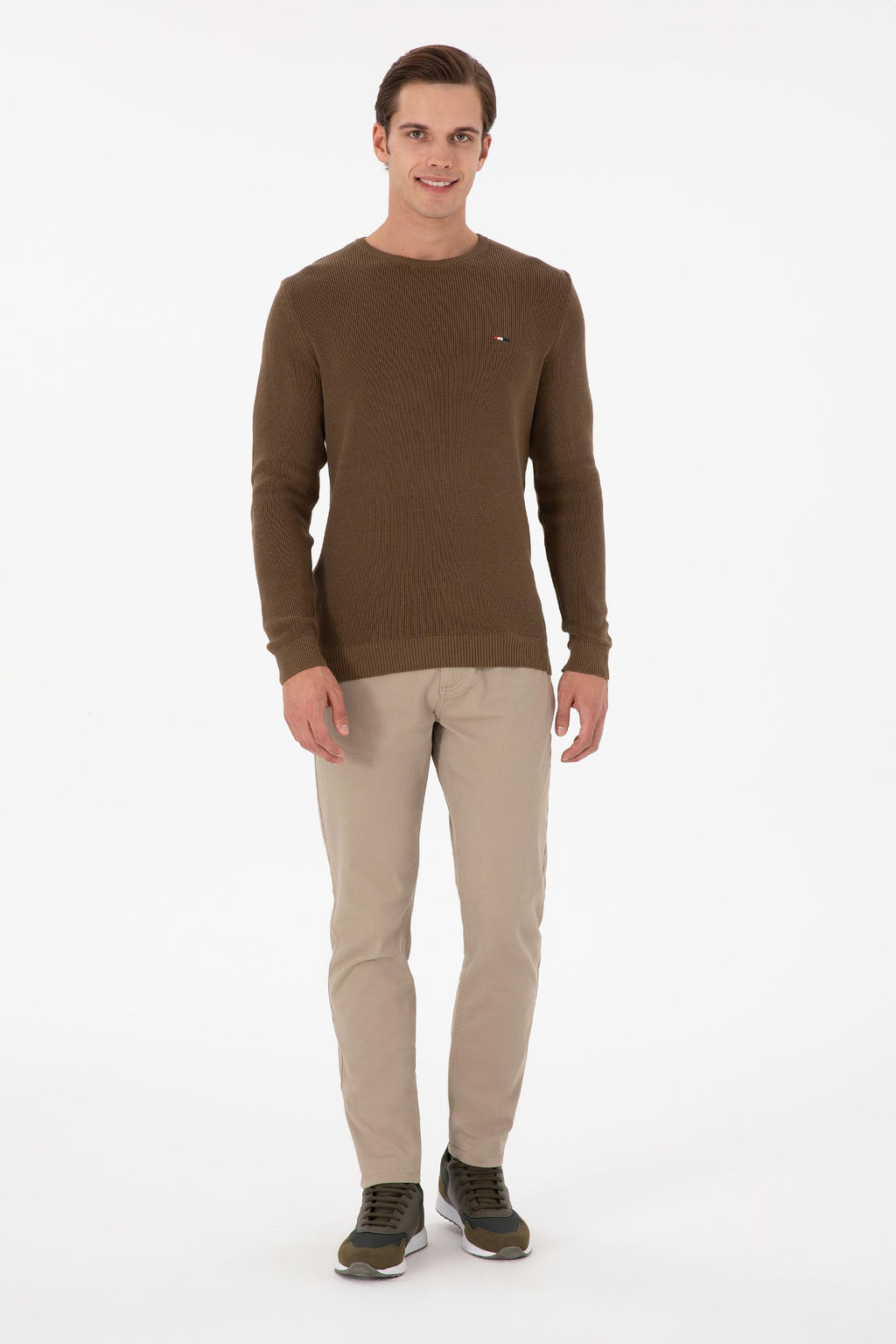 Erkek Slim Fit Bisiklet Yaka Haki Basic Kazak - U.s. polo assn фото 4