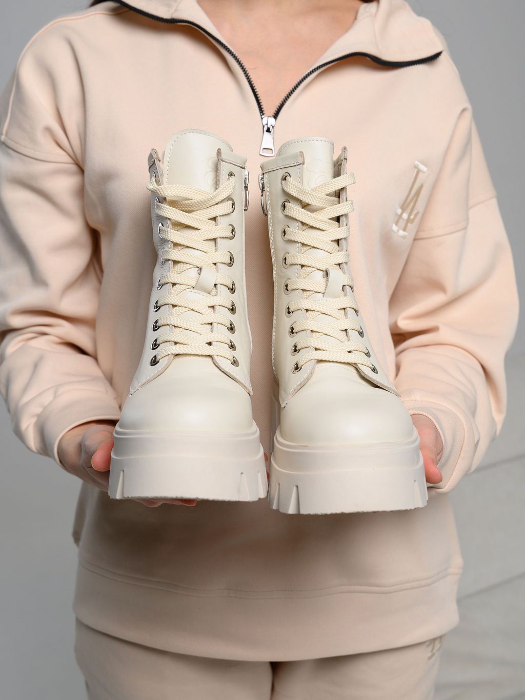 Ботинки 329.зиплайнbe.Бежевый/байка