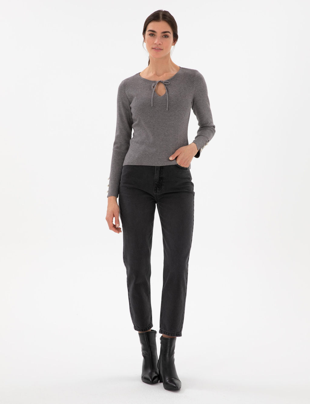 Gri Melanj Slim Fit Kazak - Pierre cardin фото 4