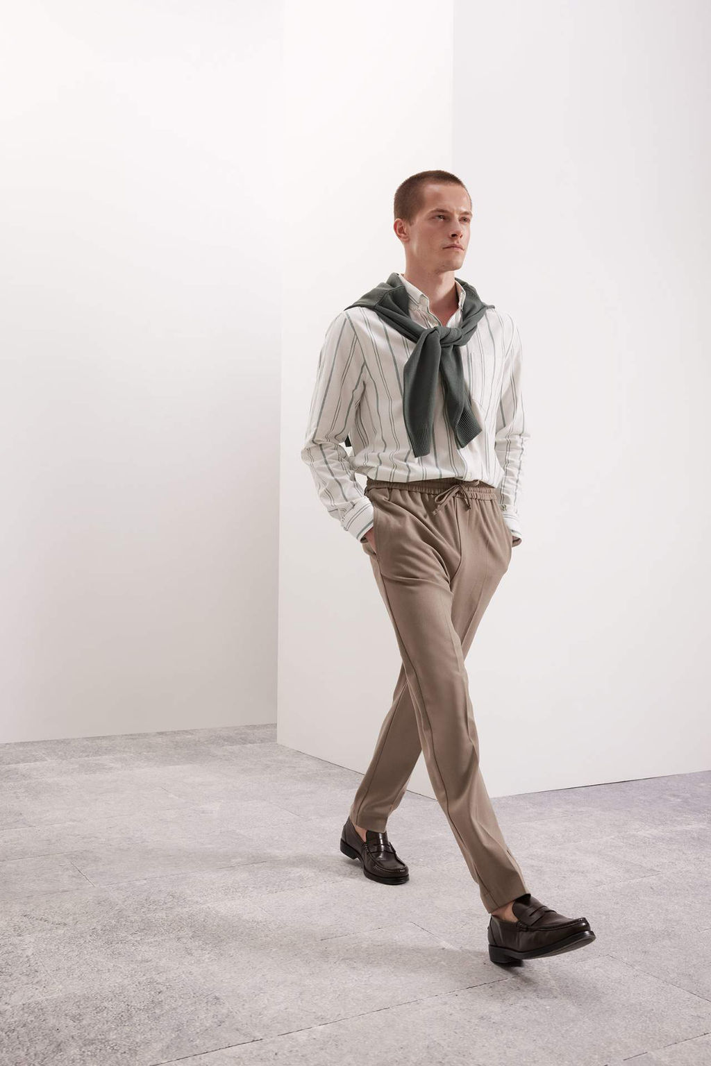 Regular Fit Oxford Dugmeli Polo Yaka Cizgili Pamuklu Uzun Kollu Gomlek - Defacto фото 2