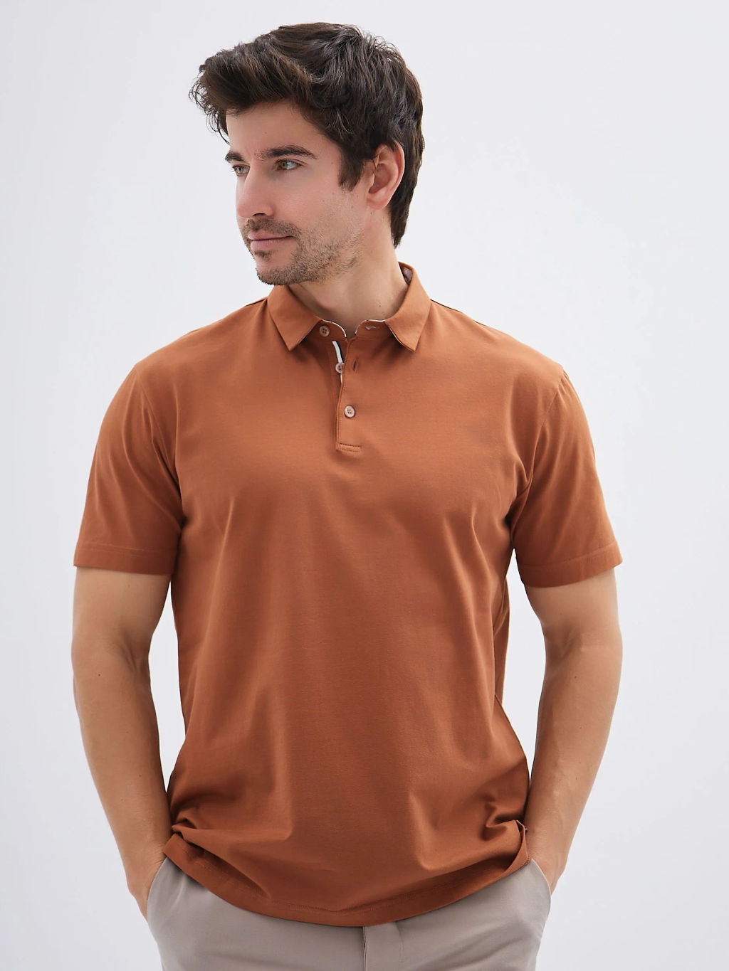 Джемпер мужской с воротником поло короткий рукав GREG G144-KO-HJ-70138-1246T (терракот)  фото 6