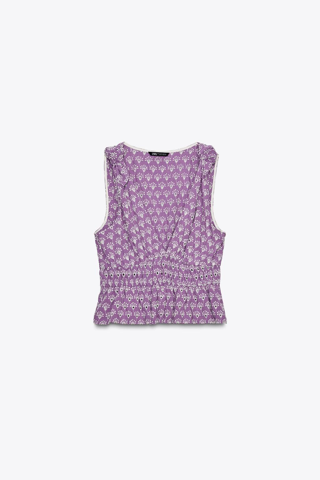 TOP WITH CUTWORK EMBROIDERY AND TIE DETAIL - Zara фото 6