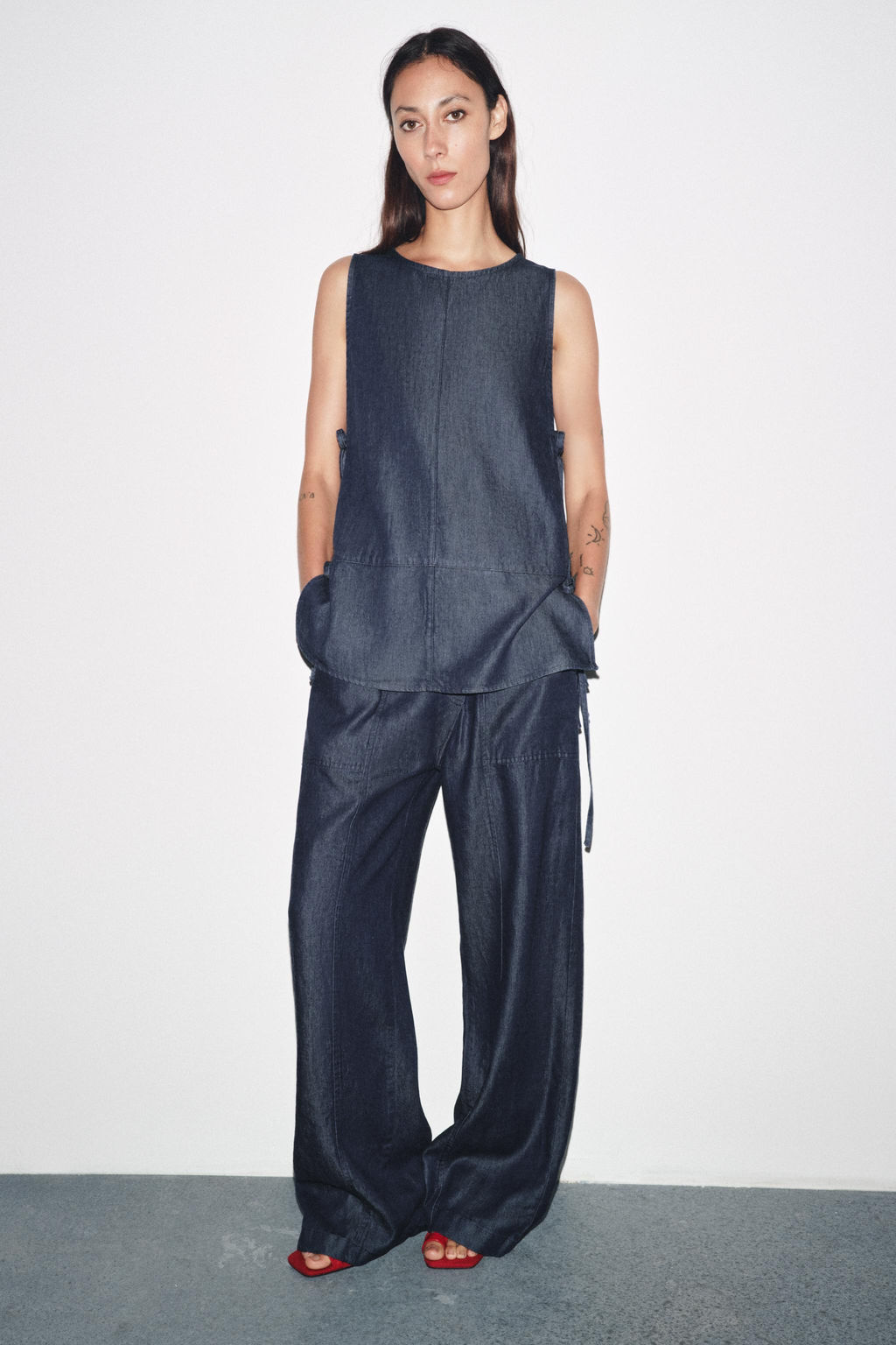 ZW COLLECTION DENIM TIE TOP - Zara фото 20