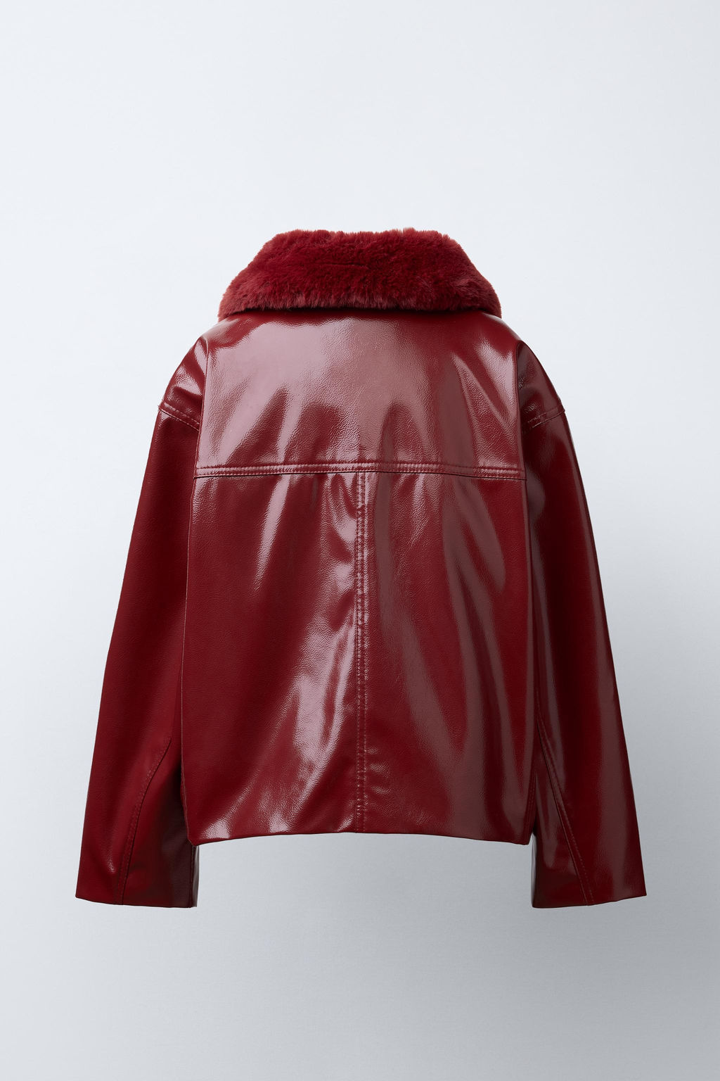 PATENT FAUX FUR COLLAR JACKET
