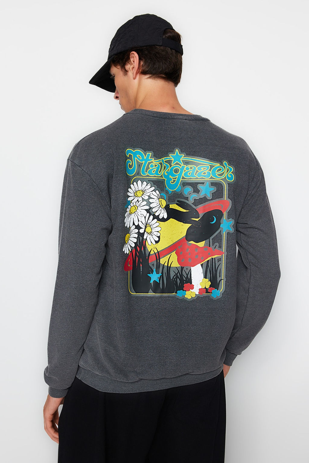 Antrasit Relaxed/Rahat Kesim Bisiklet Yaka Eskitme/Soluk Efektli Sweatshirt TMNAW23SW00476 - Trendyolmilla фото 6
