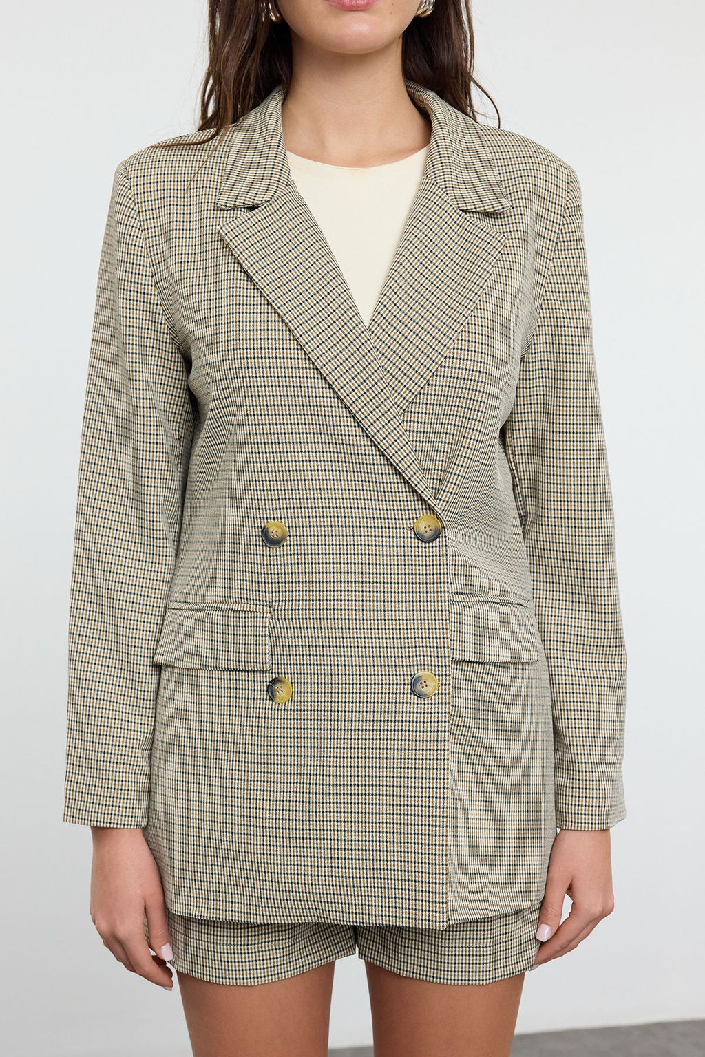 TRENDYOLMILLA Kahverengi Kazayag? Desenli Dokuma Blazer Ceket TWOAW25BC00036  фото 3