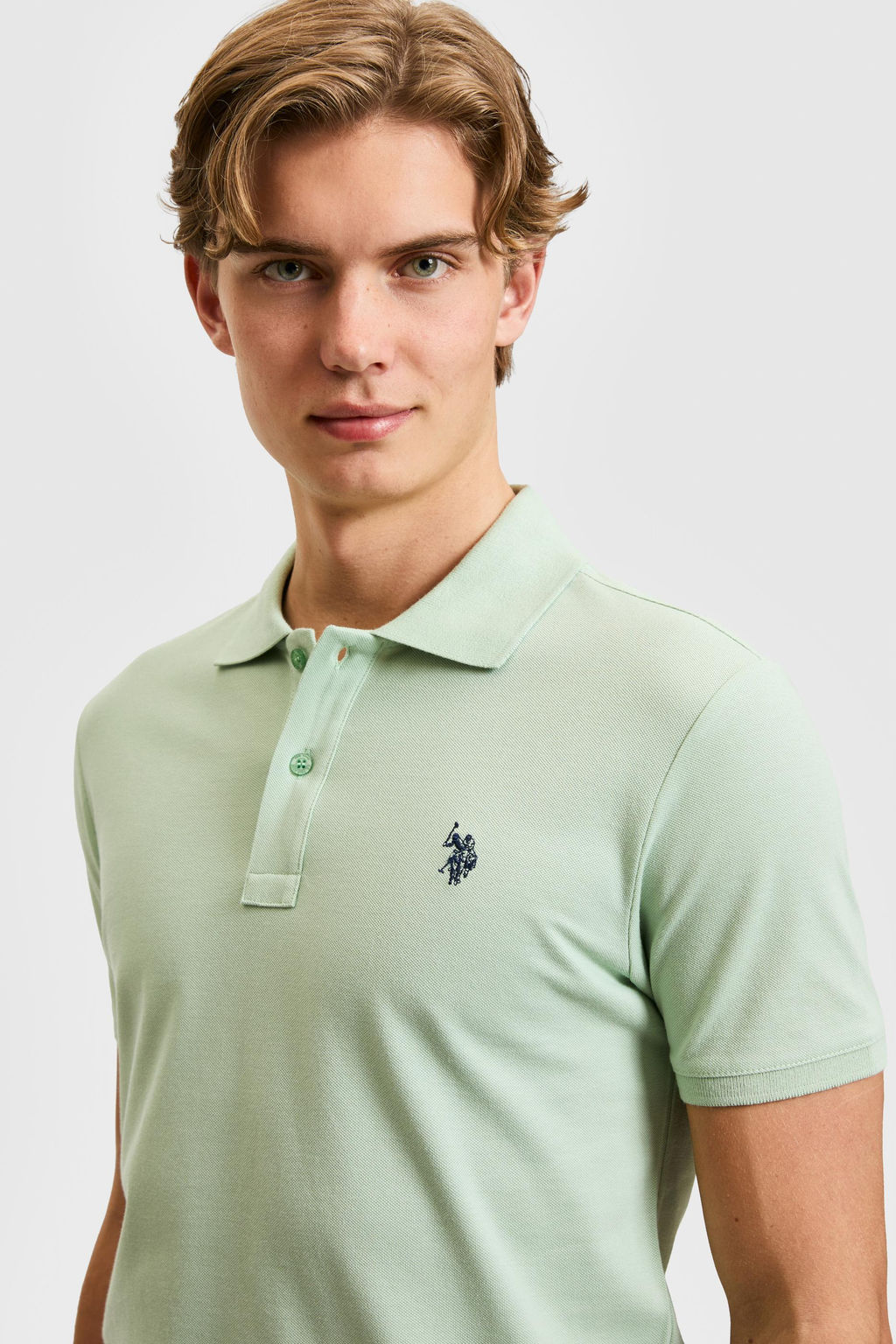 Erkek Slim Fit Polo Yaka Su Ye_ili Basic Ti__rt