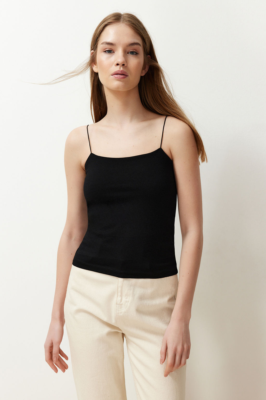 Trendyolmilla Siyah-Beyaz-Bej 3lu Paket Ask?l? Vucuda Oturan Kare Yaka Esnek Orme Atlet TWOSS24AL00054 фото 11